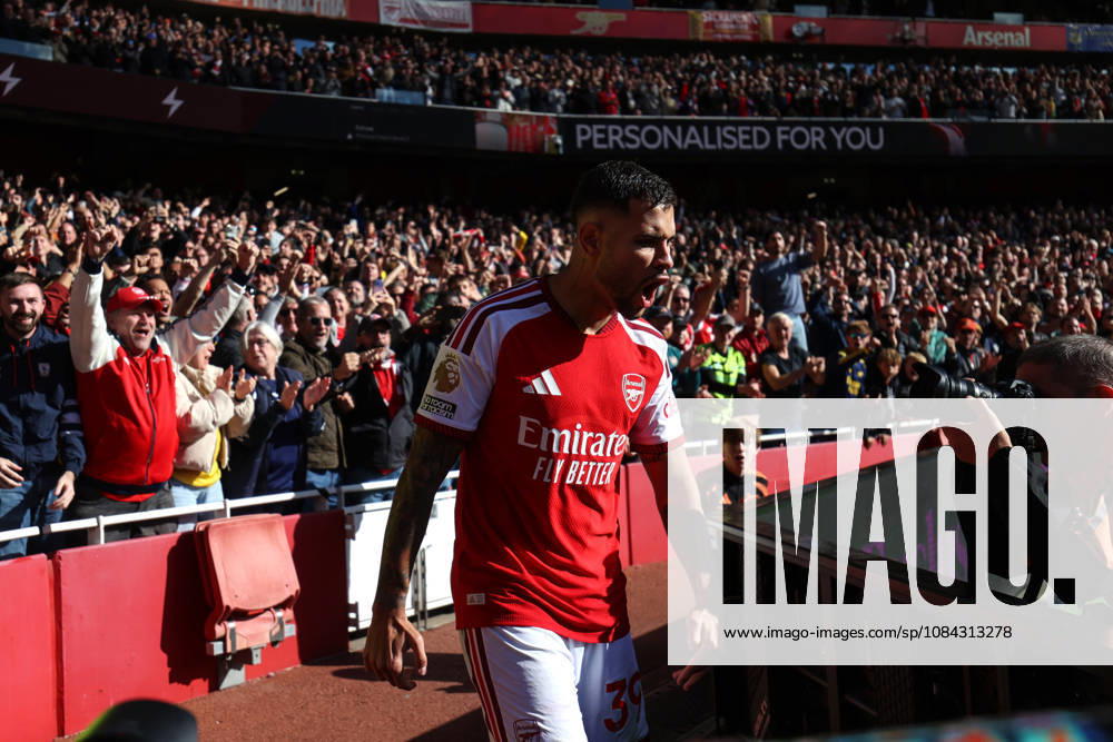 Arsenal v Leeds United 10 October 2026, London - Premier League Football - Arsenal v Leeds United - Bruno Guimaraes of Arsenal celebrates scoring their 2nd goal - Photo: Charlotte Wilson Offside. London UK