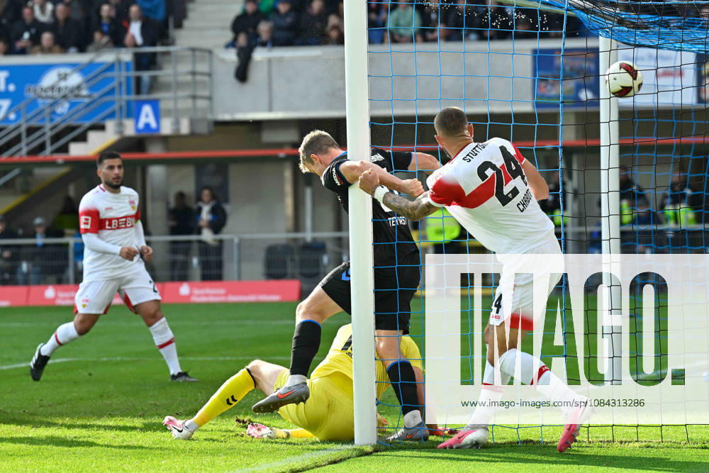 Paderborn, Home-Deluxe-Arena, 10.10.26, GER, Herren, 1.Bundesliga, Saison 2026-2027, SC Paderborn 07 - VfB Stuttgart Bild: Julian CHABOT (Stuttgart) macht das Tor zum 0:1 DFL regulations prohibit any use of photographs as image sequences and or quasi-video. Nordrhein-Westfalen Deutschland