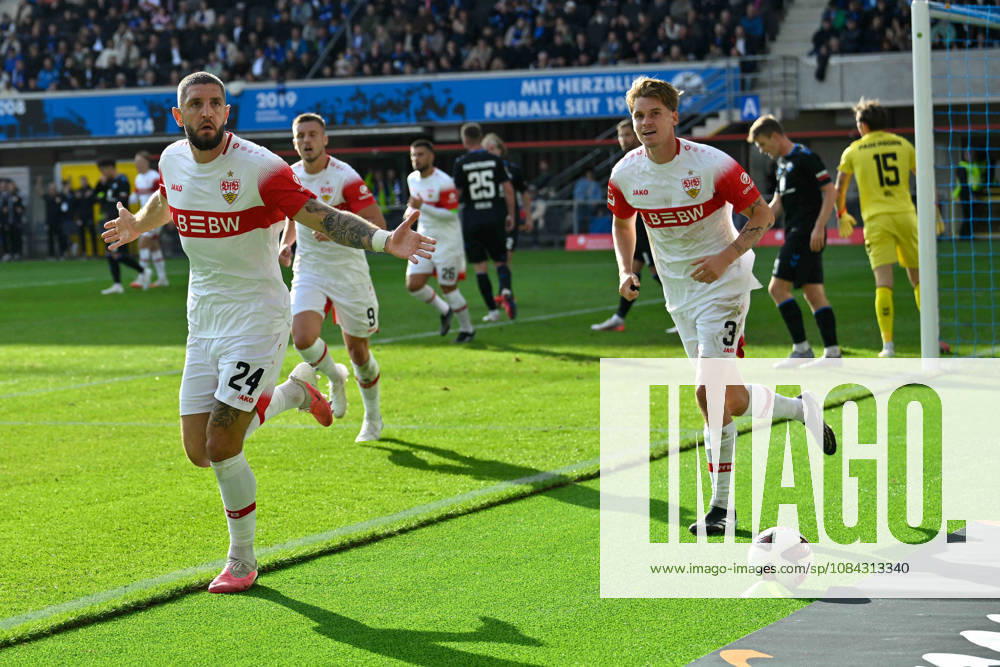 Paderborn, Home-Deluxe-Arena, 10.10.26, GER, Herren, 1.Bundesliga, Saison 2026-2027, SC Paderborn 07 - VfB Stuttgart Bild: Julian CHABOT (Stuttgart) jubelt nach seinem Tor zum 0:1 DFL regulations prohibit any use of photographs as image sequences and or quasi-video. Nordrhein-Westfalen Deutschland