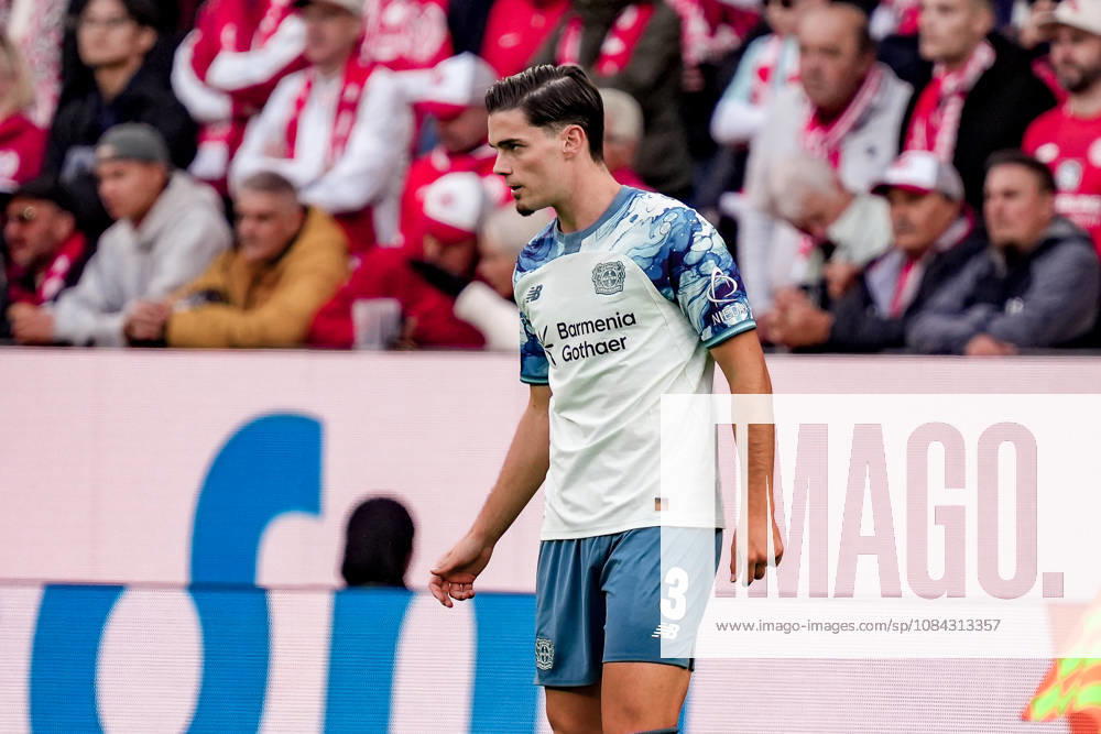 Deutschland: Fussball Saison 2026 2027 , 1. Bundesliga , 5. Spieltag , 1. FSV Mainz 05 vs. Bayer 04 Leverkusen - MEWA-Arena (Mainz) : Miguel Gutià rrez Miguel Gutierrez (Bayer 04 Leverkusen, 3) Mimik, Gesichtsausdruck, Emotion Mainz MEWA-Arena Deutschland Germany