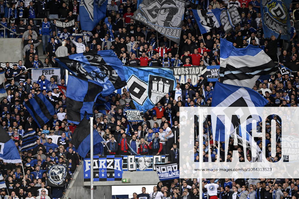 Fanblock, Fans, Fankurve, Flaggen, Fahnen, Stimmung, stimmungsvoll HSV Hamburger SV TSG 1899 Hoffenheim vs Hamburger SV HSV 10.10.2026 DFL REGULATIONS PROHIBIT ANY USE OF PHOTOGRAPHS AS IMAGE SEQUENCES AND OR QUASI-VIDEO TSG 1899 Hoffenheim vs Hamburger SV HSV