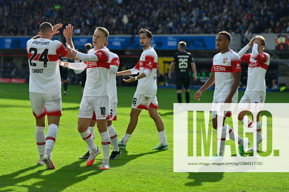 Paderborn, Home-Deluxe-Arena, 10.10.26, GER, Herren, 1.Bundesliga, Saison 2026-2027, SC Paderborn 07 - VfB Stuttgart Bild: Julian CHABOT (Stuttgart) jubelt nach seinem Tor zum 0:1 DFL regulations prohibit any use of photographs as image sequences and or quasi-video. Nordrhein-Westfalen Deutschland