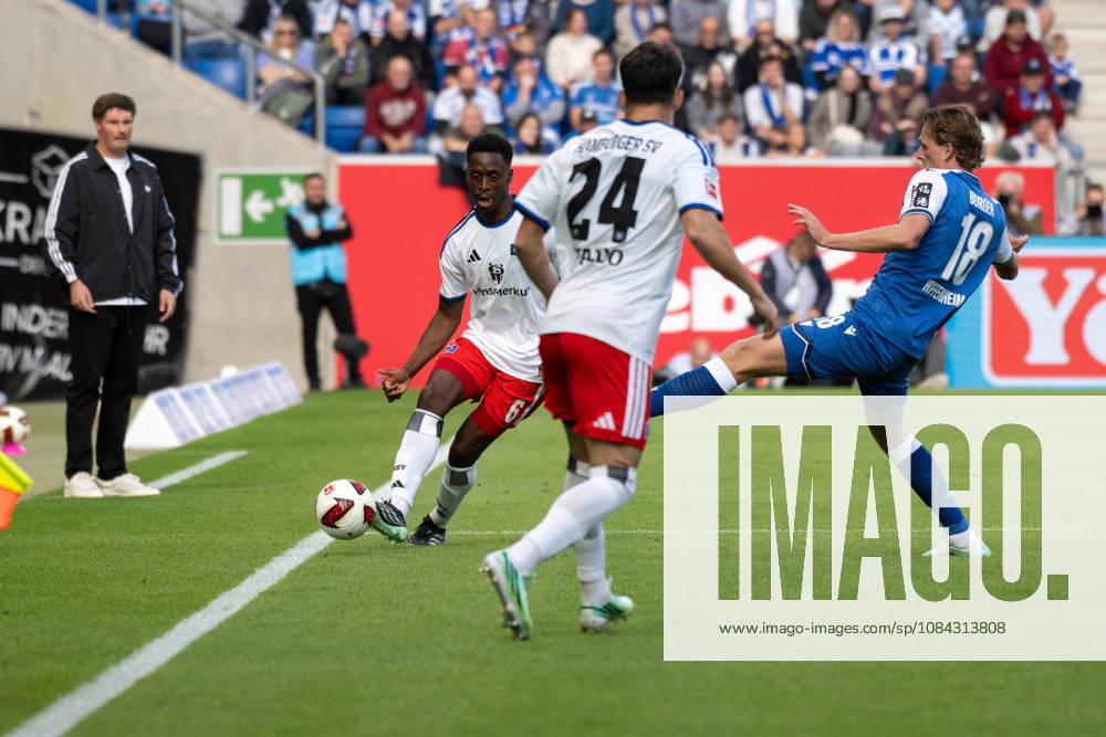 Albert Sambi Lokonga (Hamburger SV), Wouter Burger (TSG 1899 Hoffenheim) und Nicolas Capaldo (Hamburger SV). Deutschland, Sinsheim, 10.10.2026, Fussball, Bundesliga: TSG 1899 Hoffenheim vs Hamburger SV, Saison 2026 2027, 5. Spieltag, SNP Arena DFL DFB REGULATIONS PROHIBIT ANY USE OF PHOTOGRAPHS AS IMAGE SEQUENCES AND OR QUASI-VIDEO.