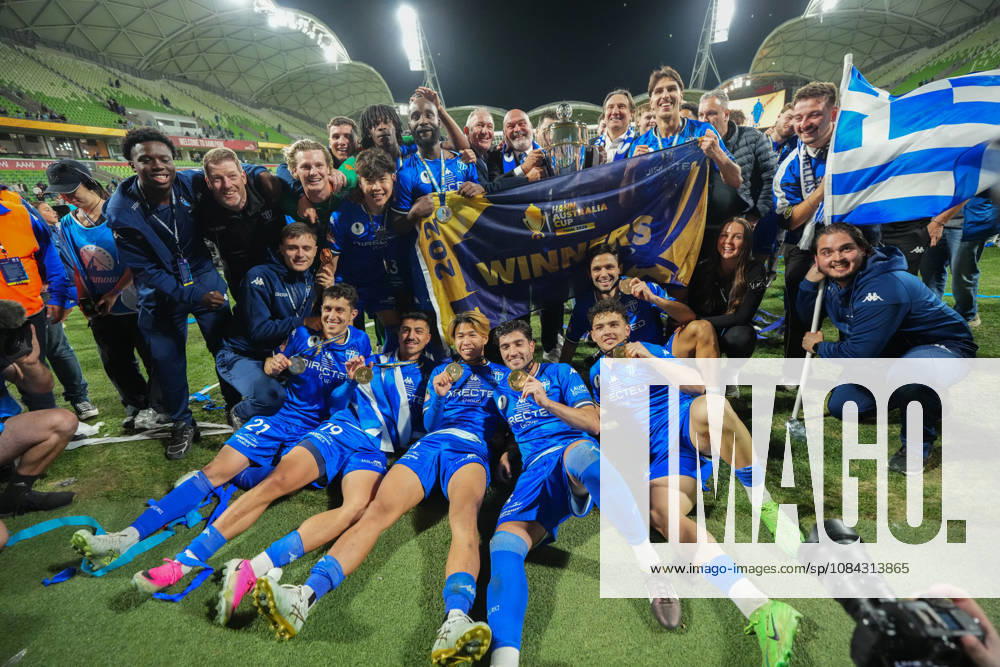AUSTRALIA CUP SOUTH MELBOURNE VICTORY, South Melbourne celebrate with the trophy after winning the Australia Cup final match between South Melbourne FC and Melbourne Victory FC at AAMI Park in Melbourne, Saturday, October 10, 2026. ( NO ARCHIVING, MELBOURNE VICTORIA Australia