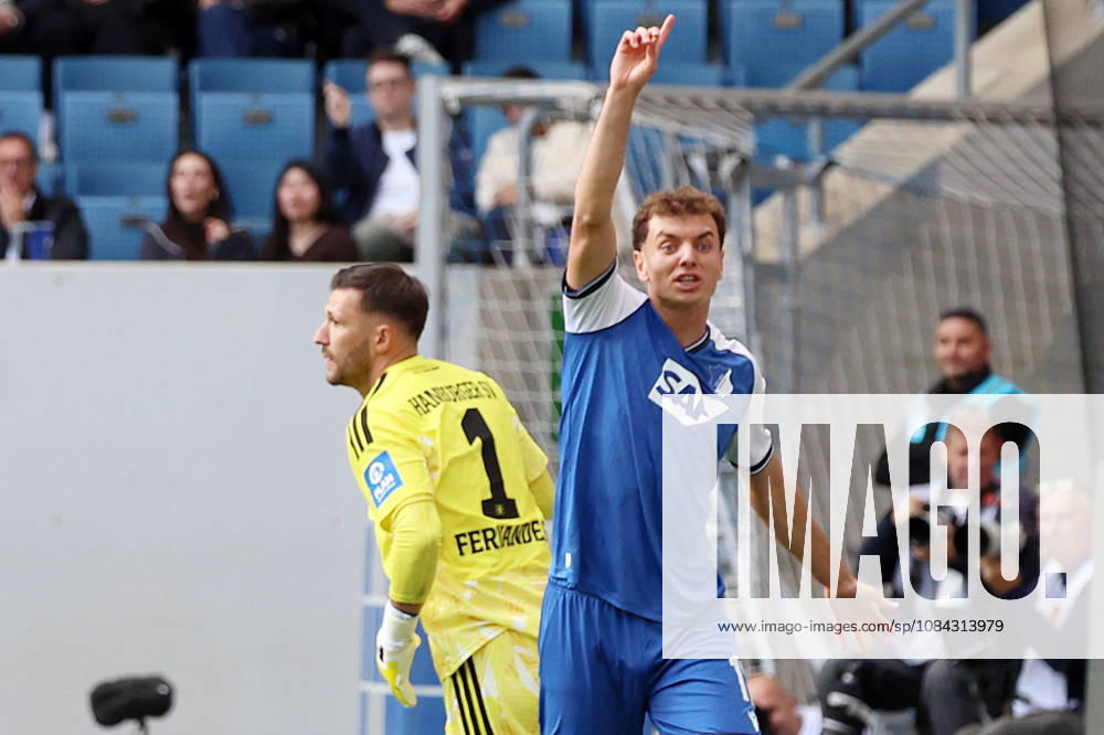 Fussball 1.Bundesliga, TSG 1899 Hoffenheim - Hamburger SV v.l. Daniel Heuer Fernandes (Hamburger SV) Fisnik Asllani (TSG 1899 Hoffenheim) gibt Anweisungen, gestikuliert, mit den Armen gestikulieren gives instructions, gesticulate Sinsheim
