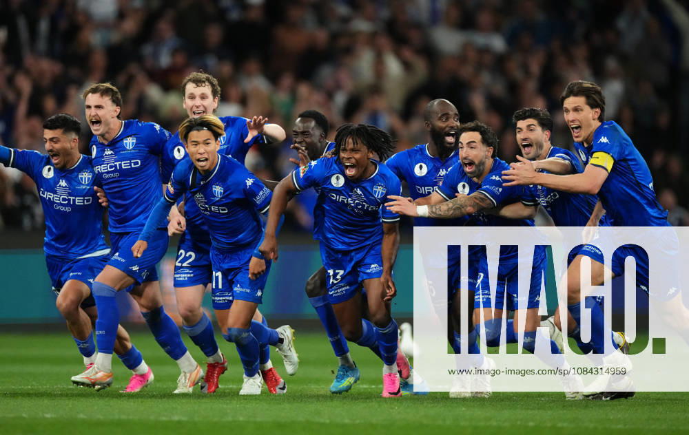 AUSTRALIA CUP SOUTH MELBOURNE VICTORY, South Melbourne FC celebrate as they win the match after a penalty shoot-out during the Australia Cup final match between South Melbourne FC and Melbourne Victory FC at AAMI Park in Melbourne, Saturday, October 10, 2026. ( NO ARCHIVING, MELBOURNE VICTORIA Australia
