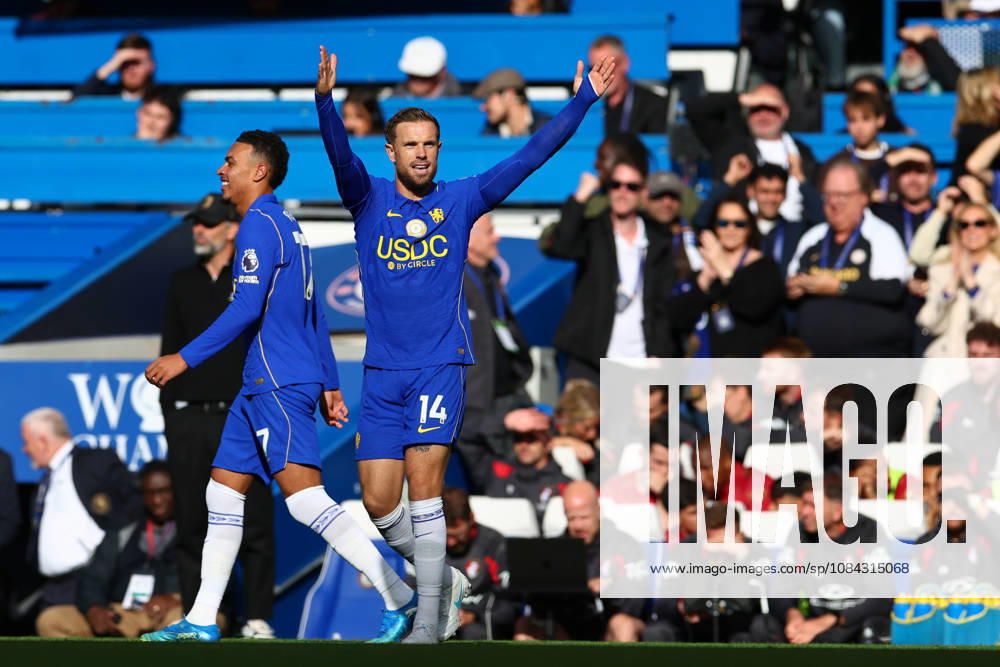 Premier League: Chelsea v AFC Bournemouth LONDON, UK - 10th Oct 2026: Jordan Henderson of Chelsea celebrates scoring his side s first goal during the Premier League match between Chelsea FC and AFC Bournemouth at Stamford Bridge London Stamford Bridge England United Kingdom