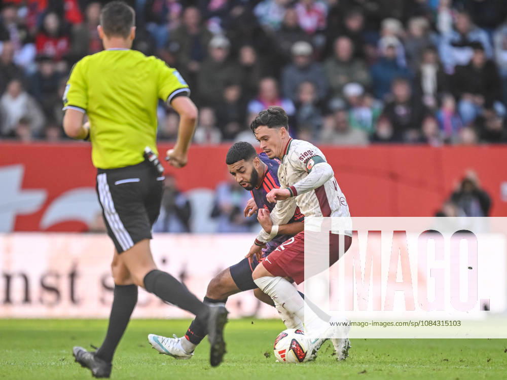 Ismael Saibari (FC Bayern Muenchen) und Fabian Rieder (FC Augsburg) im Zweikampf waehrend des spiels der 1. Bundesliga zwischen FC Augsburg und FC Bayern Muenchen, WWK Arena am 10. October 2026 in Augsburg, Deutschland. (Foto von Harry Langer DeFodi Images) +++ Ismael Saibari (FC Bayern Muenchen) und Fabian Rieder (FC Augsburg) battle for the ball during the Bundesliga match between FC Augsburg and FC Bayern Muenchen at WWK Arena on October 10, 2026 in Augsburg, Germany. (Photo by Harry Langer DeFodi Images) DFB DFL REGULATIONS PROHIBIT ANY USE OF PHOTOGRAPHS AS IMAGE SEQUENCES AND OR QUASI-VIDEO. (Photo by Harry Langer DeFodi Images) DFB DFL REGULATIONS PROHIBIT ANY USE OF PHOTOGRAPHS AS IMAGE SEQUENCES AND OR QUASI-VIDEO. -
