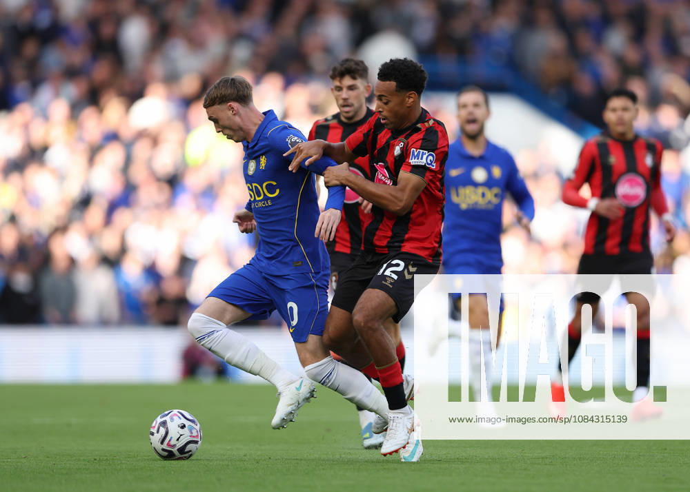 10th October 2026; Stamford Bridge, London, England; Premier League Football, Chelsea versus Bournemouth; Tyler Adams of AFC Bournemouth challenges Cole Palmer of Chelsea JohnxPatrickxFletcher