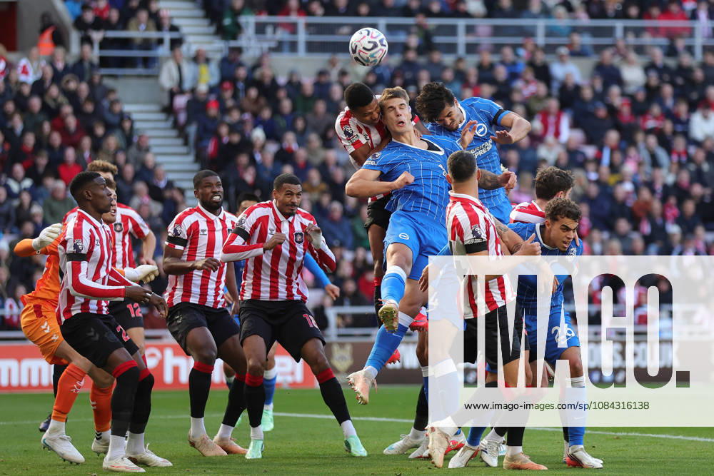 10th October 2026; Stadium of Light, Sunderland, England; Premier League Football, Sunderland versus Brighton and Hove Albion; Luka Vuskovic of Brighton and Hove Albion heads the ball DavexLofthouse