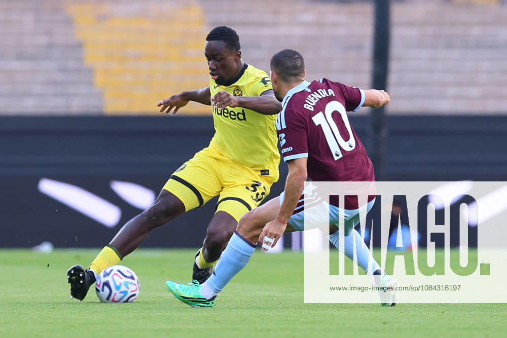 Aston Villa v Brentford, Premier League Michael Kayode of Brentford FC plays the ball past Emiliano Buendia of Aston Villa during the Aston Villa v Brentford Premier League match at Villa Park, Birmingham, England on 10 October 2026 Credit: Ryan Crockett Every Second Media Editorial use only. All images are copyright Every Second Media Limited. No images may be reproduced without prior permission. All rights reserved. Premier League and Football League images are subject to licensing agreements with Football DataCo Limited. see https: www.football-dataco.com