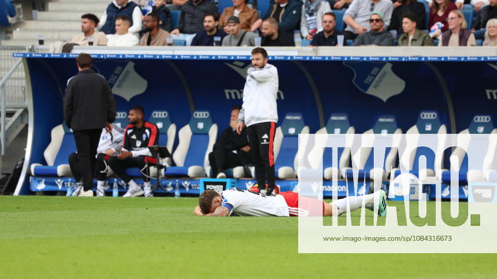 Fussball 1.Bundesliga, TSG 1899 Hoffenheim - Hamburger SV v.l. Nicolai Remberg (Hamburger SV) verletzt, Verletzung, Schmerz, Schmerzen, injured, injury, pain, pains Sinsheim