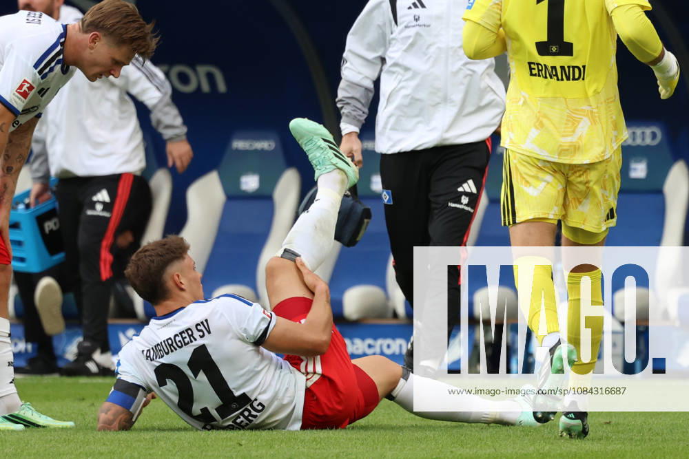 Fussball 1.Bundesliga, TSG 1899 Hoffenheim - Hamburger SV v.l. Nicolai Remberg (Hamburger SV) verletzt, Verletzung, Schmerz, Schmerzen, injured, injury, pain, pains Sinsheim
