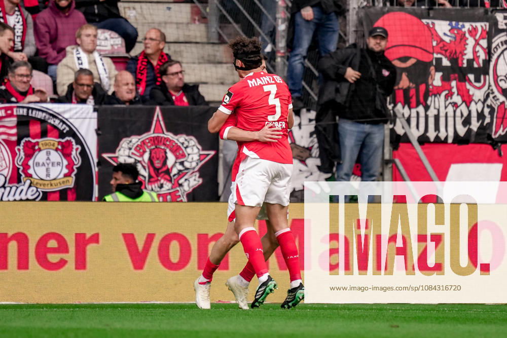 Deutschland: Fussball Saison 2026 2027 , 1. Bundesliga , 5. Spieltag , 1. FSV Mainz 05 vs. Bayer 04 Leverkusen - MEWA-Arena (Mainz) : Fabio Gruber (1. FSV Mainz 05, 3) und Anthony Caci (1. FSV Mainz 05, 19) Tor und Torjubel zum 2:2, Tor, Torjubel, Jubel, Freude, Emotionen Mainz MEWA-Arena Deutschland Germany