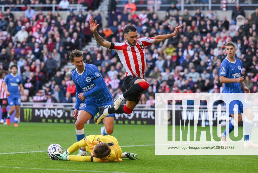 Enzo Le Fee of Sunderland jumps over Bart Verbruggen goalkeeper for Brighton & Hove Albion Sunderland v Brighton & Hove Albion, Premier League, Football, Stadium of Light, Sunderland, UK - 10 Oct 2026Sunderland Stadium of Light United Kingdom