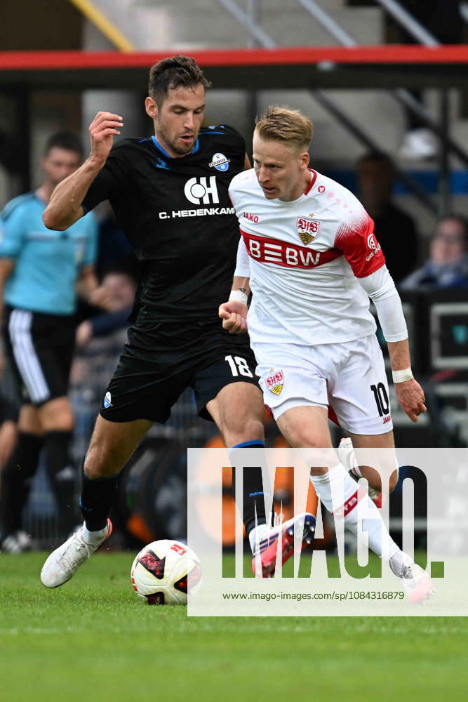 Paderborn, Home-Deluxe-Arena, 10.10.26, GER, Herren, 1.Bundesliga, Saison 2026-2027, SC Paderborn 07 - VfB Stuttgart Bild: v.li. im Zweikampf Marvin PIERINGER (Paderborn) und Chris FUEHRICH (Stuttgart) DFL regulations prohibit any use of photographs as image sequences and or quasi-video. Nordrhein-Westfalen Deutschland