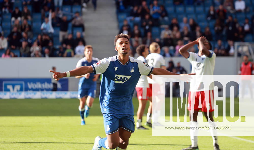 TSG 1899 Hoffenheim - Hamburger SV Deutschland, Sinsheim, 10.10.2026, Fussball, Bundesliga, Saison 2026 2027, TSG 1899 Hoffenheim - Hamburger SV: Bambase Conte (TSG 1899 Hoffenheim); Jubel wegen Foul nicht gegebenes Tor.