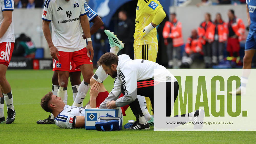 Fussball 1.Bundesliga, TSG 1899 Hoffenheim - Hamburger SV v.l. Nicolai Remberg (Hamburger SV) verletzt, Verletzung, Schmerz, Schmerzen, injured, injury, pain, pains Sinsheim