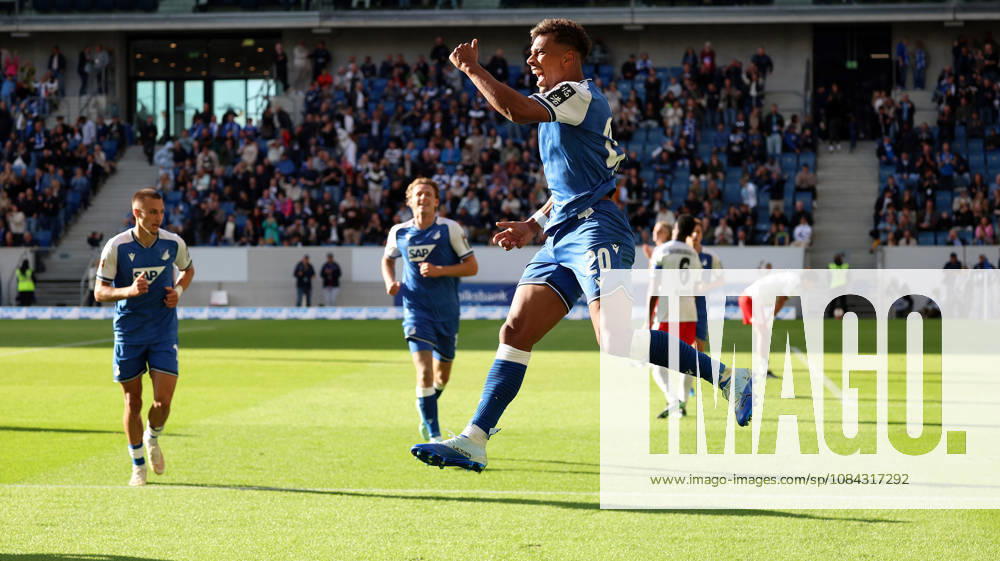 Fussball 1.Bundesliga, TSG 1899 Hoffenheim - Hamburger SV v.l. Torjubel nach dem Tor zum celebrating the goal celebrate 1:1 durch Bambasà Contà (TSG 1899 Hoffenheim) wurde nicht gegeben. Foulspiel im Vorfeld Sinsheim