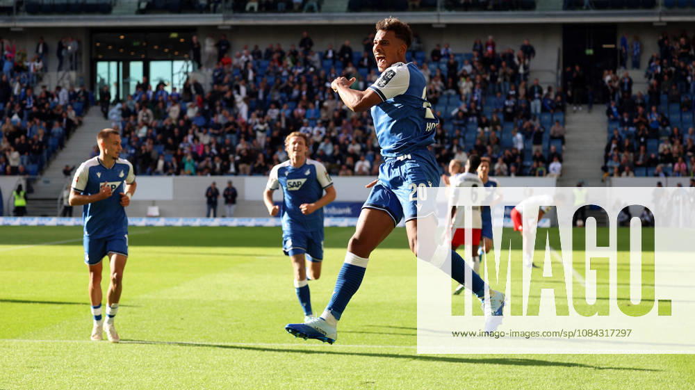 Fussball 1.Bundesliga, TSG 1899 Hoffenheim - Hamburger SV v.l. Torjubel nach dem Tor zum celebrating the goal celebrate 1:1 durch Bambasà Contà (TSG 1899 Hoffenheim) wurde nicht gegeben. Foulspiel im Vorfeld Sinsheim