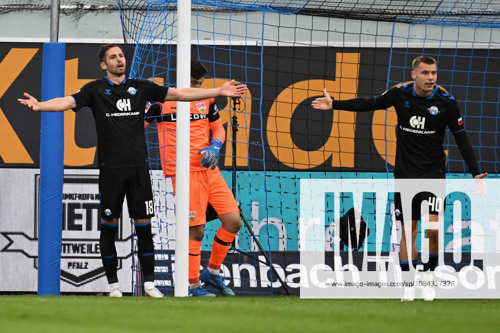 Paderborn, Home-Deluxe-Arena, 10.10.26, GER, Herren, 1.Bundesliga, Saison 2026-2027, SC Paderborn 07 - VfB Stuttgart Bild: Marvin PIERINGER (Paderborn) und Gabriel VIDOVIC (Paderborn) DFL regulations prohibit any use of photographs as image sequences and or quasi-video. Nordrhein-Westfalen Deutschland