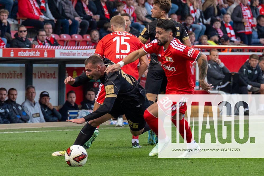 Deutschland: Fussball 1. Bundesliga, 5. Spieltag 2026 2027, 1.FC Union Berlin - SV Elversberg am 10.10.2026 in Berlin (Stadion An der Alten Försterei): Kastriot Imeri (1. FC Union Berlin, 30) im Zweikampf