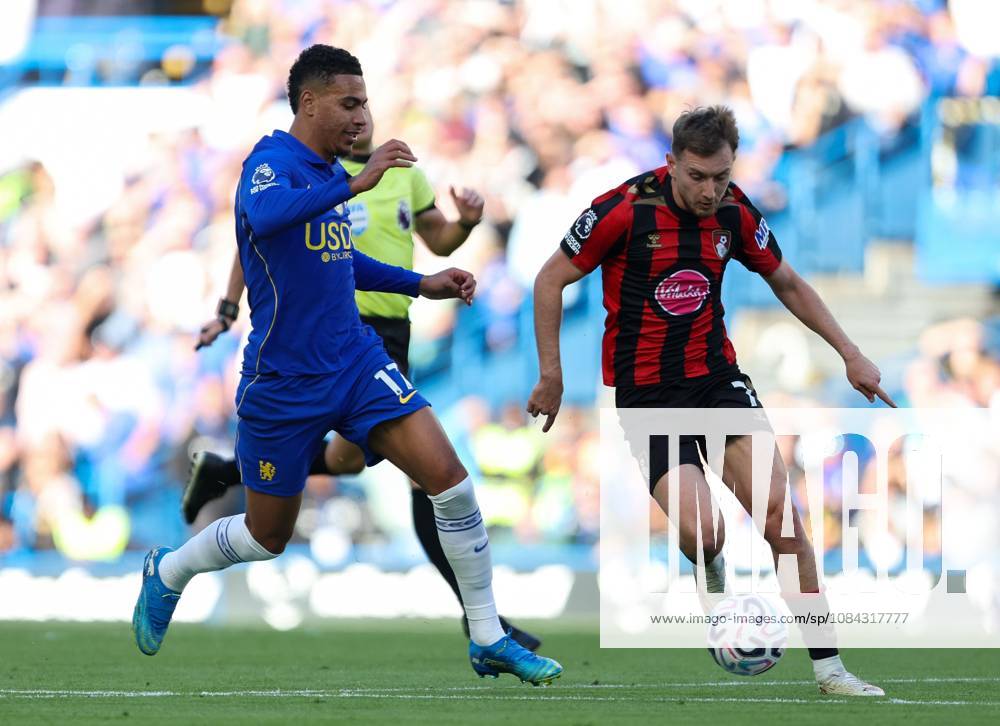 David Brooks of AFC Bournemouth runs with the ball under pressure from Morgan Rogers of Chelsea Chelsea v AFC Bournemouth, Premier League, Football, Stamford Bridge, London, UK, 10 10 2026, England - 10 Oct 2026London Stamford Bridge England United Kingdom