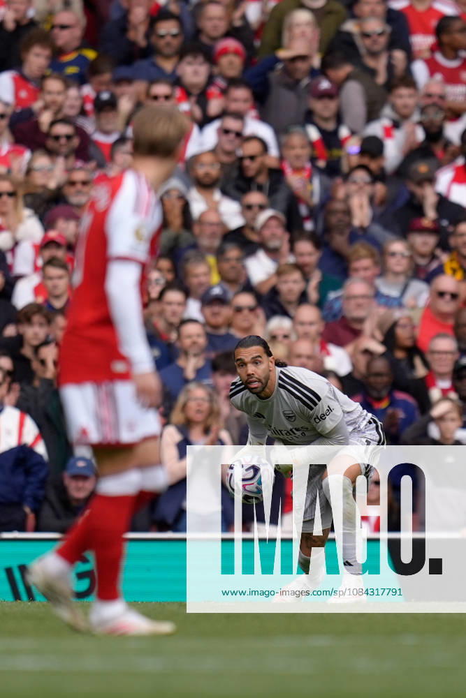 10th October 2026; Emirates Stadium, London, England; Premier League Football, Arsenal versus Leeds United; David Raya of Arsenal rolls the ball out TomxMajor
