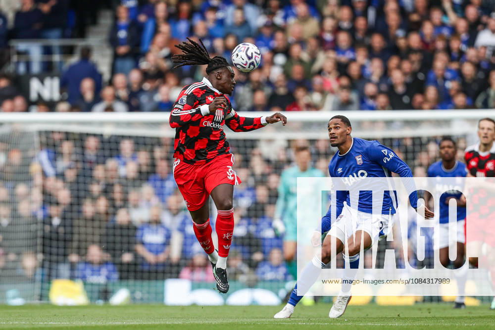 10th October 2026; Portman Road, Ipswich, Suffolk, England; Premier League Football, Ipswich Town versus Fulham; Calvin Bassey of Fulham heads clear from Emersonn of Ipswich Town AndyxSkinner