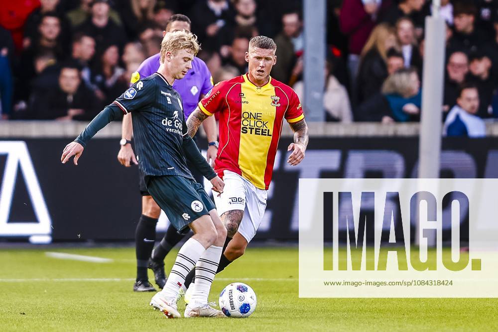 , Stadium De Adelaarshorst , season 2026 2027 , Dutch Eredivisie football . match between Go Ahead Eagles and Sparta Rotterdam, Picture shows Sparta player Cederic Hatenboer , Eagles player Victor Edvardsen Go Ahead Eagles - Sparta x208109067x