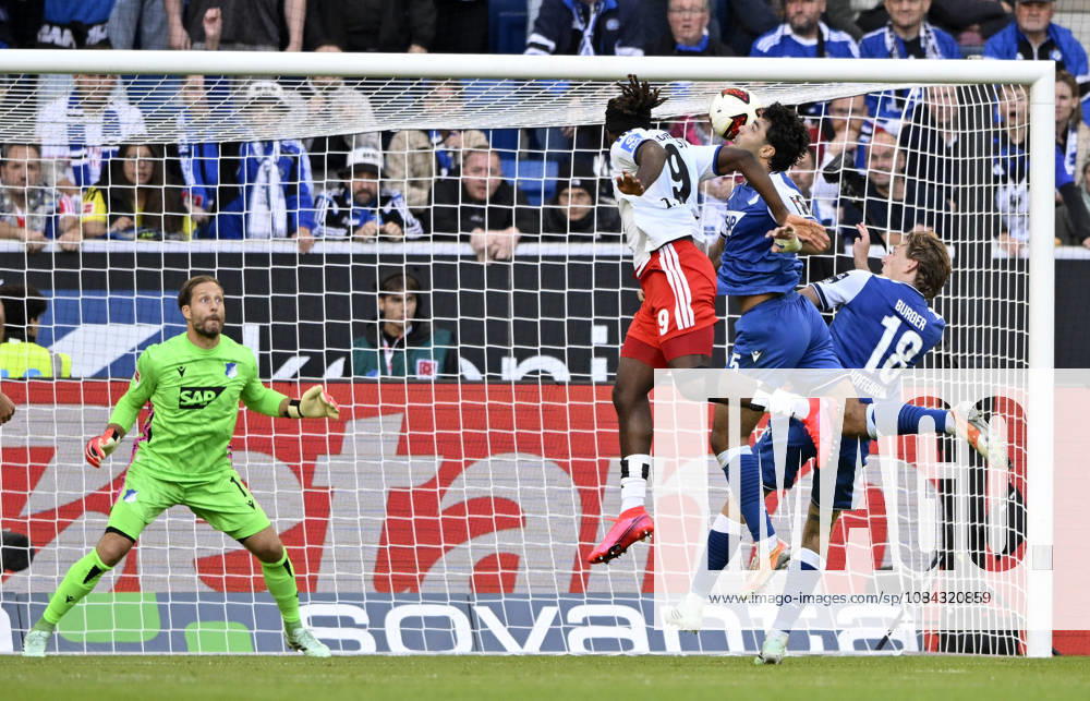 TOR zum 2:2 Terem Moffi Hamburger SV HSV (09) Torschuss Aktion Torchance Kopfballduell Zweikampf Aktion gegen Ozan Kabak TSG 1899 Hoffenheim (05) Wouter Burger TSG 1899 Hoffenheim (18) Torwart Oliver Baumann TSG 1899 Hoffenheim (01) TSG 1899 Hoffenheim vs Hamburger SV HSV 10.10.2026 DFL REGULATIONS PROHIBIT ANY USE OF PHOTOGRAPHS AS IMAGE SEQUENCES AND OR QUASI-VIDEO TSG 1899 Hoffenheim vs Hamburger SV HSV