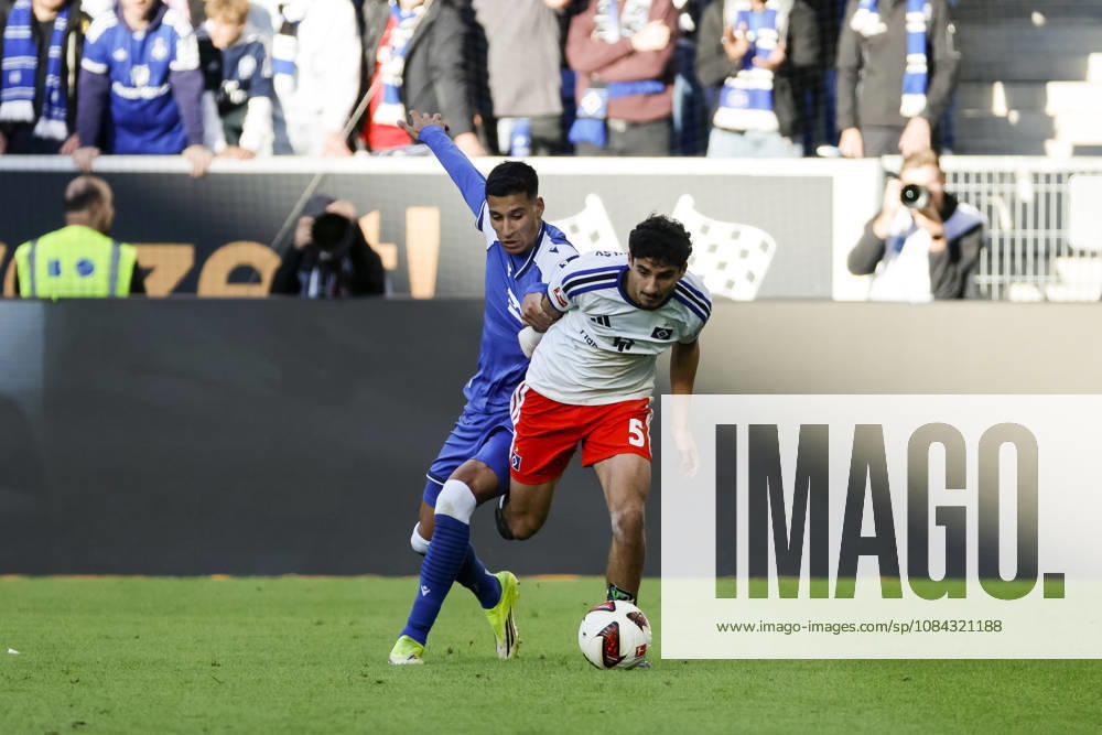 Adam Daghim (TSG Hoffenheim, 14) und Martin Adeline (Hamburger SV, 05) im Zweikampf , Deutschland, Fussball, 1. Bundesliga, 5.Spieltag, 2026 2027, TSG Hoffenheim vs. Hamburger SV, 10.10.2026, Sinsheim SNP Arena Deutschland
