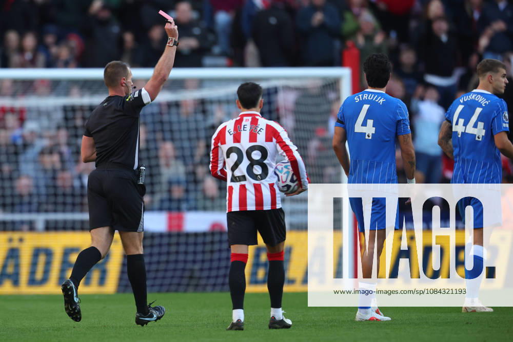 Sunderland v Brighton and Hove Albion - Premier League 2026 27 Pascal Struijk of Brighton and Hove Albion is shown a Red card and sent off by referee Thomas Bramall during the Premier League 2026 27 match between Sunderland and Brighton & Hove Albion at Stadium of Light on October 10, 2026 in Sunderland, England. WARNING! This Photograph May Only Be Used For Newspaper And Or Magazine Editorial Purposes. May Not Be Used For Publications Involving 1 player, 1 Club Or 1 Competition Without Written Authorisation From Football DataCo Ltd. For Any Queries, Please Contact Football DataCo Ltd on +44 (0) 207 864 9121 Sunderland Stadium of Light England United Kingdom