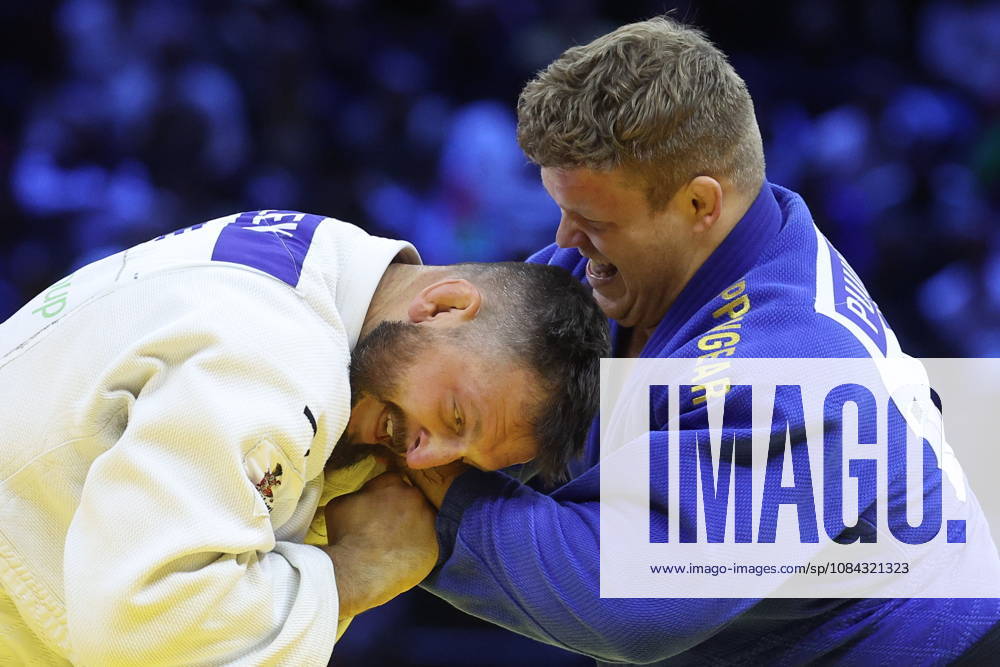 AZERBAIJAN, BAKU - OCTOBER 10, 2026: Czechia s Lukas Krpalek (L) and Finland s Martti Puumalainen fight in their heavyweight bout during the 2026 World Judo Championships at the National Gymnastics Arena. Mikhail Sinitsyn TASS 99047152