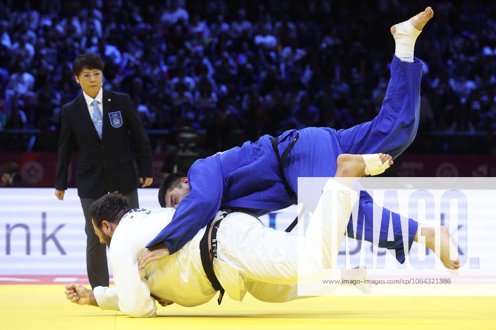 AZERBAIJAN, BAKU - OCTOBER 10, 2026: Azerbaijan s Dzhamal Gamzatkhanov (R) and Kanan Nasibov fight in their heavyweight bout during the 2026 World Judo Championships at the National Gymnastics Arena. Mikhail Sinitsyn TASS 99048145
