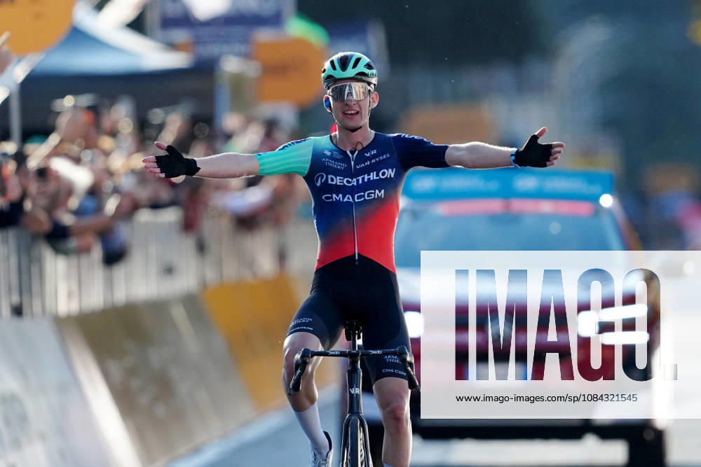 France s Paul Seixas of Decathlon CMA CGM Team celebrates as he cycles to the finish line to win during the 120th edition of the Il Lombardia, Tour of Lombardy cycling race, a 239 km one day race from Bergamo to Como on October 10, 2026, Italy.