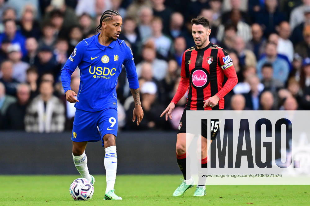 Chelsea v Bournemouth, Premier League Chelsea forward Joao Pedro (9) under pressure from AFC Bournemouth defender Adam Smith (15) during the Premier League match between Chelsea and Bournemouth at Stamford Bridge, London, UK on 10 October 2026. London Stamford Bridge Greater London UK Editorial use only DataCo restrictions apply See www.football-dataco.com ,