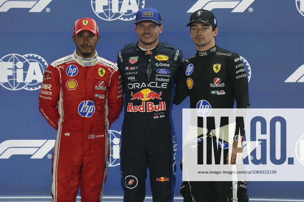 FORMULA 1 SINGAPORE AIRLINES SINGAPORE GRAND PRIX 2026 Max Verstappen (NED) 3 Red Bull Racing, Charles Leclerc (MON) 16 Ferrari and Lewis Hamilton (GBR) 44 Ferrari in parc ferme after qualifying during the Formula 1 Singapore Airlines Singapore Grand Prix 2026, Round 17 of the 2026 Formula 1 World Championship, WM, Weltmeisterschaft from 9th - 11th October 2026 at the Marina Bay Street Circuit, Singapore. Credit: Robbie Hoad Every Second Media Editorial use only. All images are copyright Every Second Media Limited. No images may be reproduced without prior permission.