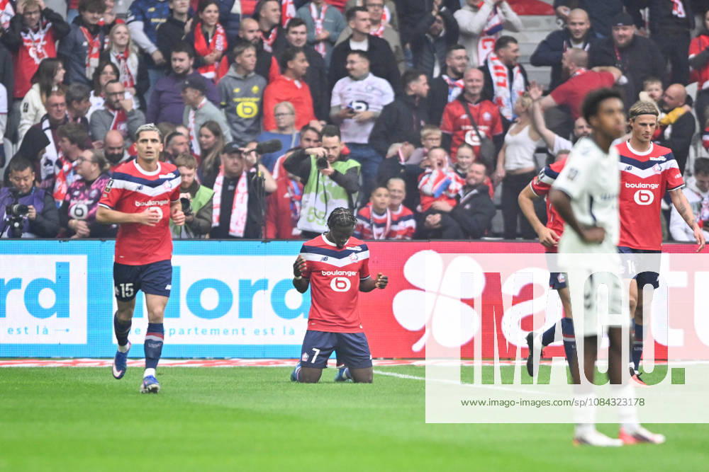LOSC Lille v Le Havre Athletic Club - Ligue 1 McDonald s 2026 2027 Dilane BAKWA of Lille celebrate after scores during Ligue 1 McDonald s match between Lille and Le Havre at Stade Pierre-Mauroy on October 10, 2026 in Lille, France. Lille France