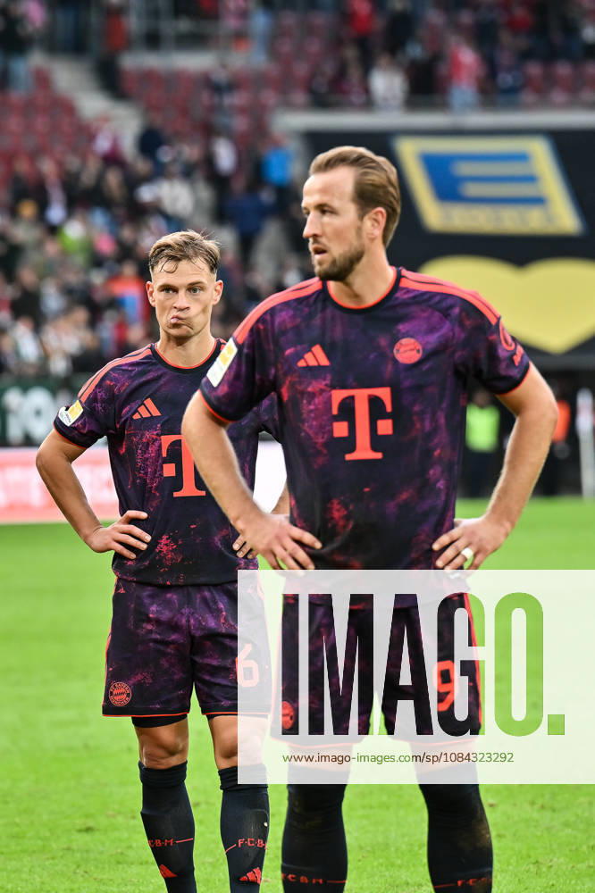 AUGSBURG, GERMANY; 10. OCTOBER: Joshua KIMMICH (FC Bayern Munich 6) after the Bundesliga Match between FC Augsburg vs. FC Bayern Munich at Matchday 5 at WWK-Arena DFL REGULATIONS PROHIBIT ANY USE OF PHOTOGRAPHS AS IMAGE SEQUENCES AND OR QUASI-VIDEO Harry KANE (FC Bayern Munich 9)