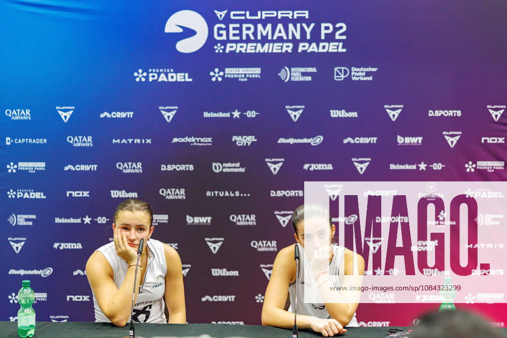 DÜSSELDORF, GERMANY - 10 OCTOBER 2026: Image shows press conference, PK, Pressekonferenz with Martina Calvo (ESP) and Claudia Fernandez Sanchez (ESP) during CUPRA Germany Premier Padel P2 2026 Day 7: Semifinals at CASTELLO Düsseldorf on 10 10 2026 in Düsseldorf, Germany. Germany