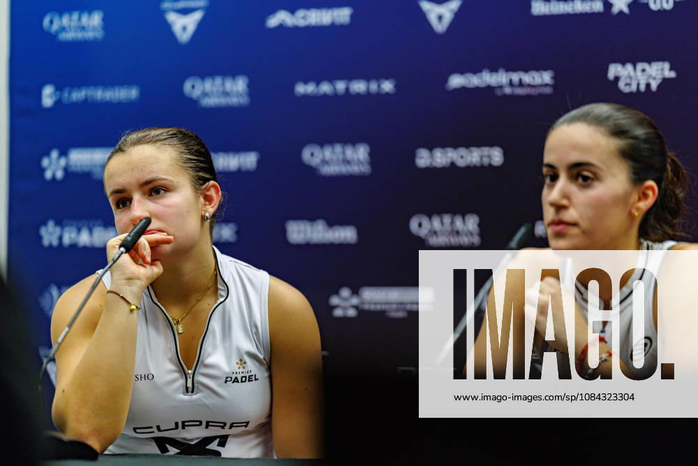 DÜSSELDORF, GERMANY - 10 OCTOBER 2026: Image shows press conference, PK, Pressekonferenz with Martina Calvo (ESP) and Claudia Fernandez Sanchez (ESP) during CUPRA Germany Premier Padel P2 2026 Day 7: Semifinals at CASTELLO Düsseldorf on 10 10 2026 in Düsseldorf, Germany. Germany