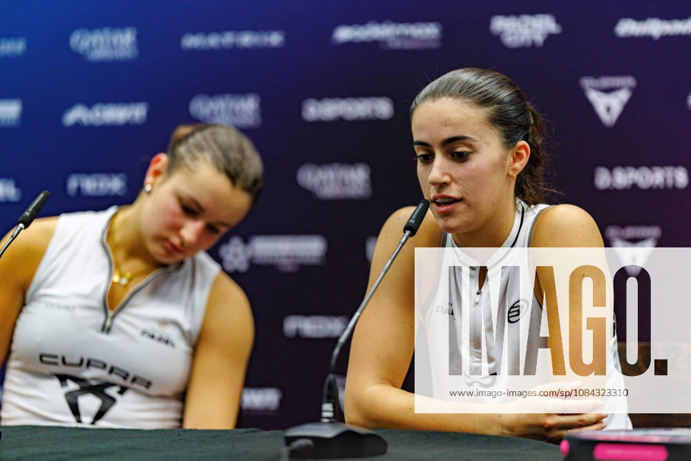 DÜSSELDORF, GERMANY - 10 OCTOBER 2026: Image shows press conference, PK, Pressekonferenz with Martina Calvo (ESP) and Claudia Fernandez Sanchez (ESP) during CUPRA Germany Premier Padel P2 2026 Day 7: Semifinals at CASTELLO Düsseldorf on 10 10 2026 in Düsseldorf, Germany. Germany