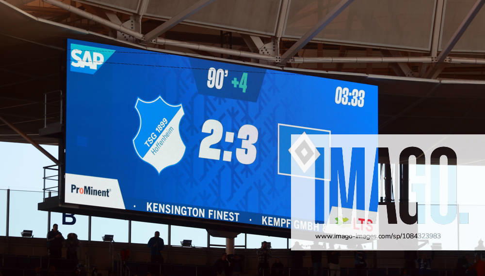 TSG 1899 Hoffenheim - Hamburger SV Deutschland, Sinsheim, 10.10.2026, Fussball, Bundesliga, Saison 2026 2027, TSG 1899 Hoffenheim - Hamburger SV: Anzeigetafel Ergebnis.