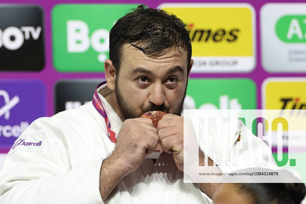 AZERBAIJAN, BAKU - OCTOBER 10, 2026: Azerbaijan s Kanan Nasibov celebrates his bronze medal during a victory ceremony for the men s heavyweight event as the 2026 World Judo Championships takes place at the National Gymnastics Arena. Mikhail Sinitsyn TASS 99049389