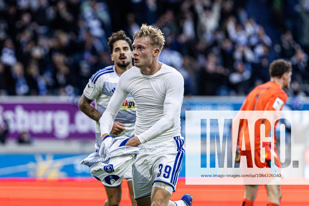 3.Liga: MSV Duisburg TSG Hoffenheim II; 10.10.2026 MSV Duisburg bejubelt das Tor, 3:2 durch Peter Remmert (MSV Duisburg, 39) 3.Liga 8.Spieltag: MSV Duisburg TSG Hoffenheim II; Schauinsland-Reisen-Arena, Duisburg, 10.10.2026 DFB regulations prohibit any use of photographs as image sequences and or quasi video.