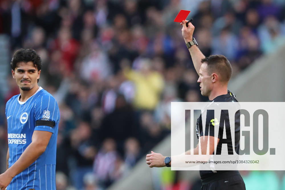 10th October 2026; Stadium of Light, Sunderland, England; Premier League Football, Sunderland versus Brighton and Hove Albion; the referee gives Pascal Struijk of Brighton and Hove Albion a red card DavexLofthouse