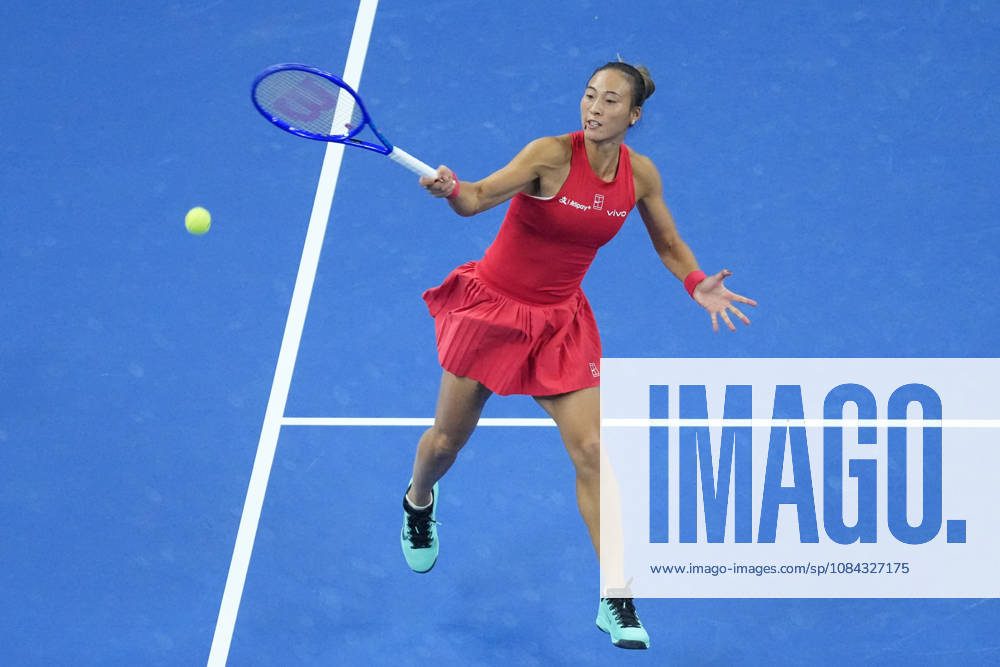 (261010) -- BEIJING, Oct. 10, 2026 -- Zheng Qinwen hits a return during the women s singles semifinal between Zheng Qinwen of China and Elise Mertens of Belgium at 2026 China Open tennis tournament in Beijing, China, Oct. 10, 2026. ) (SP)CHINA-BEIJING-TENNIS-CHINA OPEN-WOMEN S SINGLES-SEMIFINAL (CN) JuxHuanzong