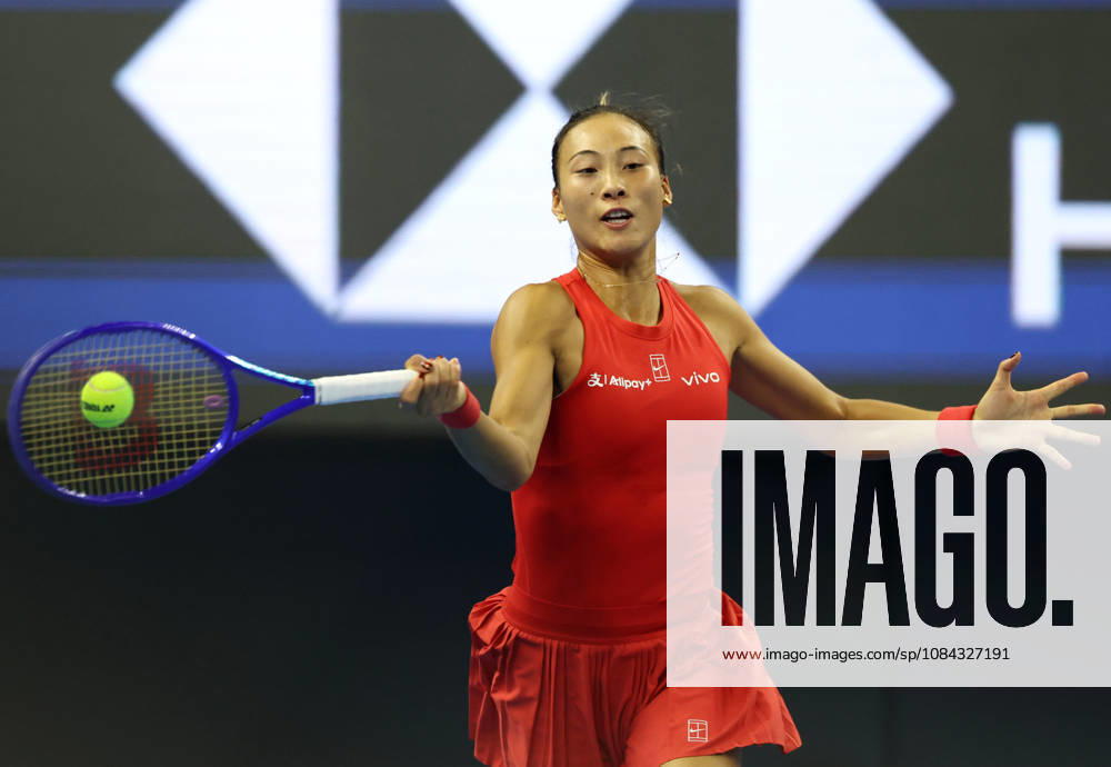 (261010) -- BEIJING, Oct. 10, 2026 -- Zheng Qinwen hits a return during the women s singles semifinal between Zheng Qinwen of China and Elise Mertens of Belgium at 2026 China Open tennis tournament in Beijing, China, Oct. 10, 2026. ) (SP)CHINA-BEIJING-TENNIS-CHINA OPEN-WOMEN S SINGLES-SEMIFINAL (CN) ZhangxChenlin