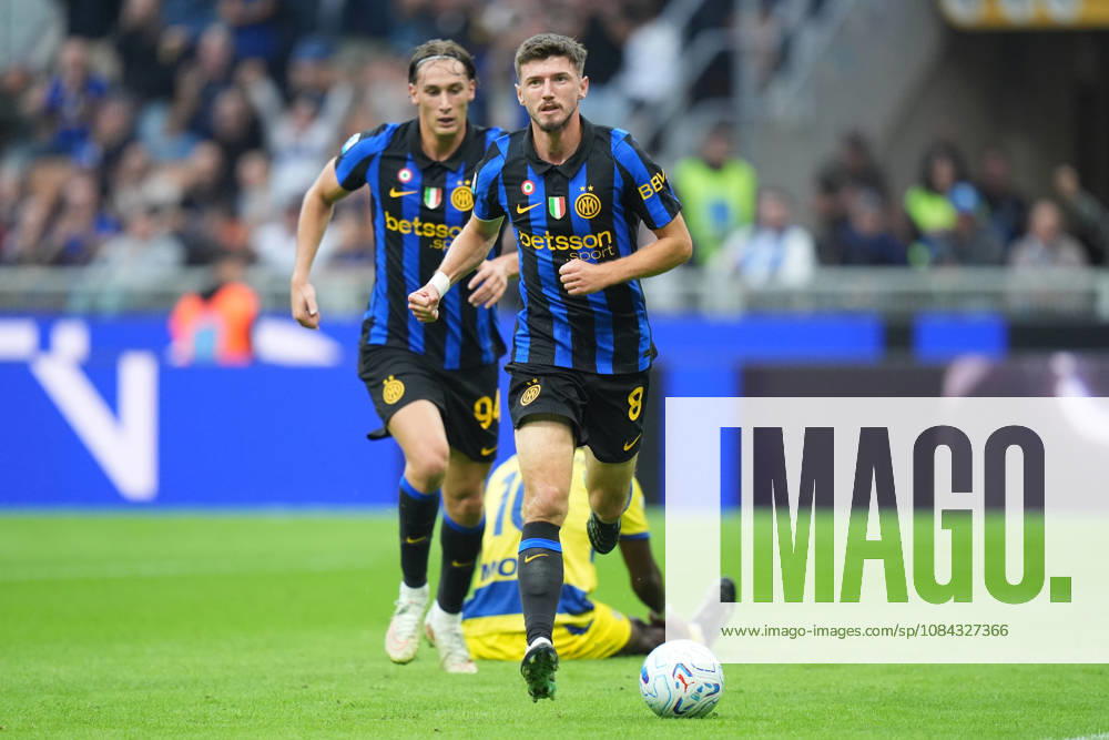 Inter Milans Petar Sucic celebrates after scoring 1-0 during the Serie A soccer match between Inter and Parma at San Siro Stadium in Milan , Italy - October 10 , 2026. - Soccer